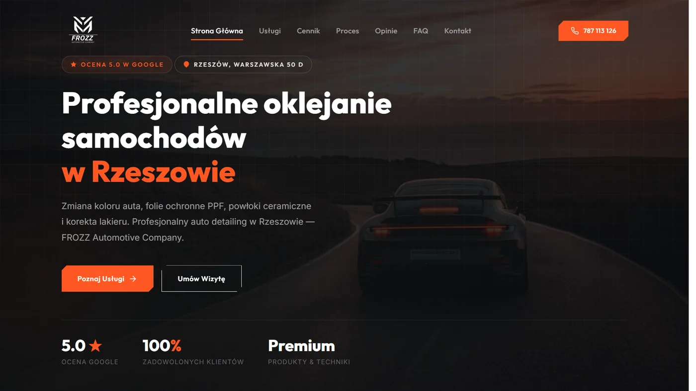 Strona internetowa Frozz - detailing samochodowy