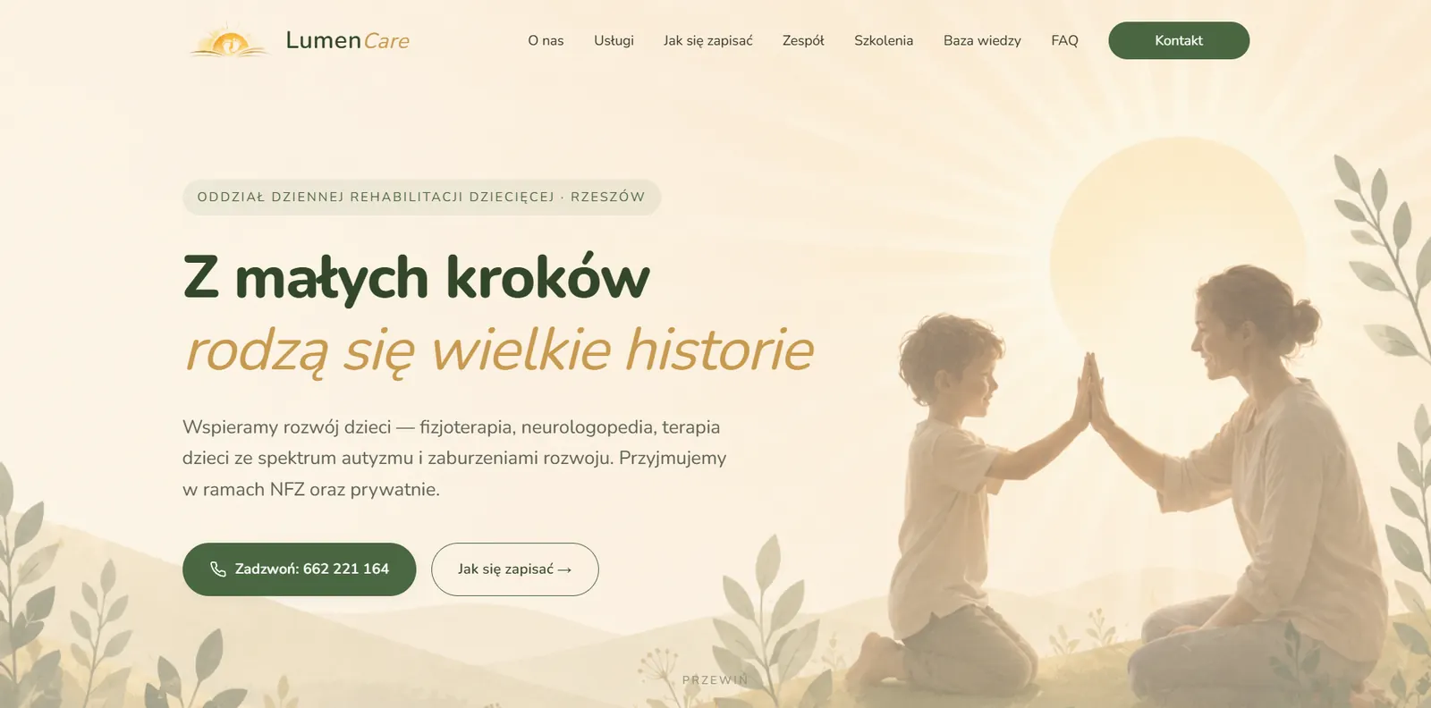 Strona internetowa Lumen Care – rehabilitacja dziecięca w Rzeszowie