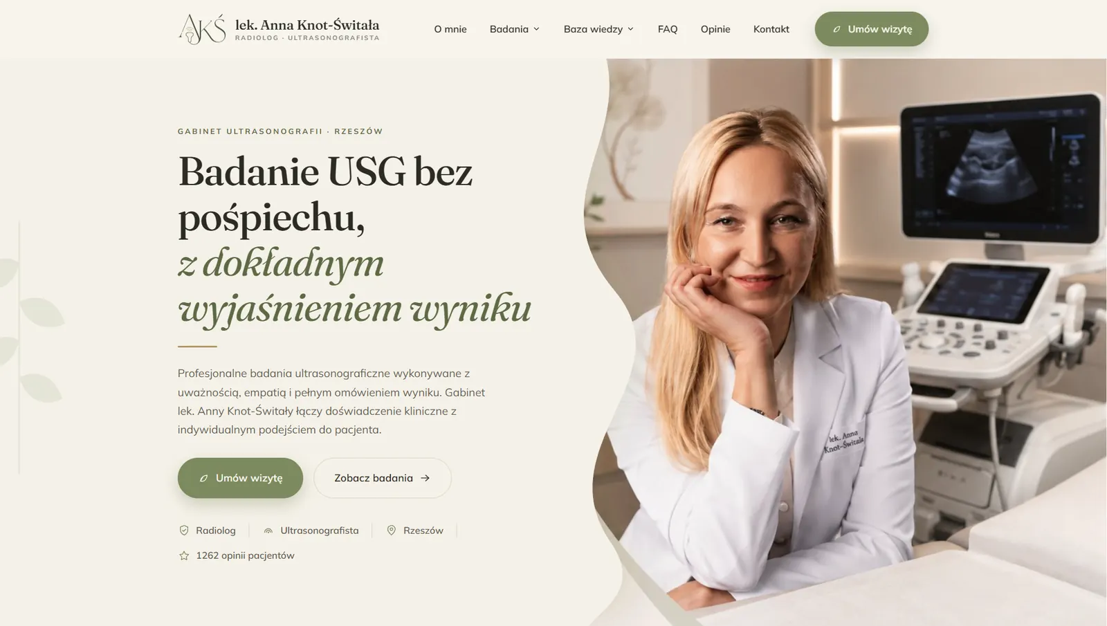 Strona internetowa gabinetu USG lek. Anny Knot-Świtały w Rzeszowie